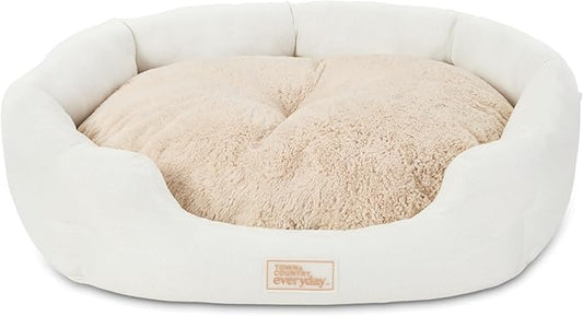 TOWN & COUNTRY EVERYDAY CuddleTown Faux Linen Comfy Cozy Cuddler Pet Bed, Supportive & Calming, Non-Slip Bottom, Machine Washable Cover, Cream, XS 20"x14"x6"