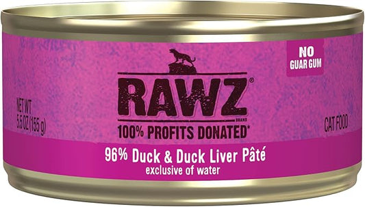 Rawz Natural Premium Pate Canned Cat Wet Food - Made with Real Meat Ingredients No BPA or Gums - 5.5oz Cans 24 Count (Duck & Duck Liver)