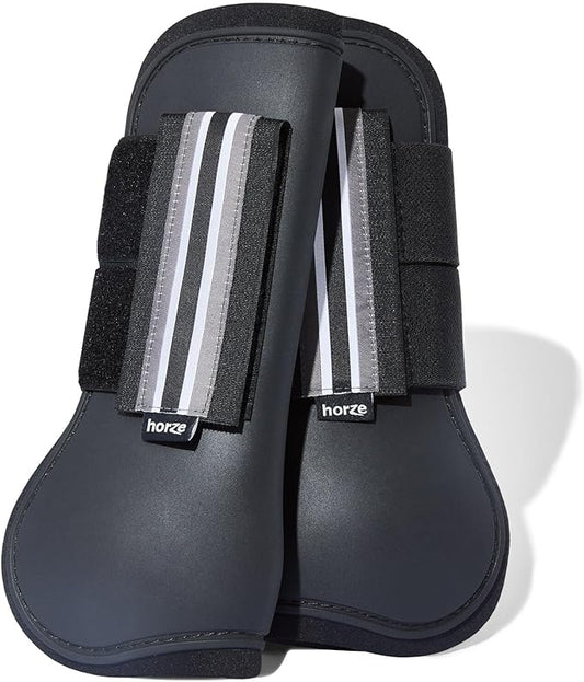 HORZE Adepto Open Front Tendon Boots | Durable Shell with Neoprene Lining - Black - Pony