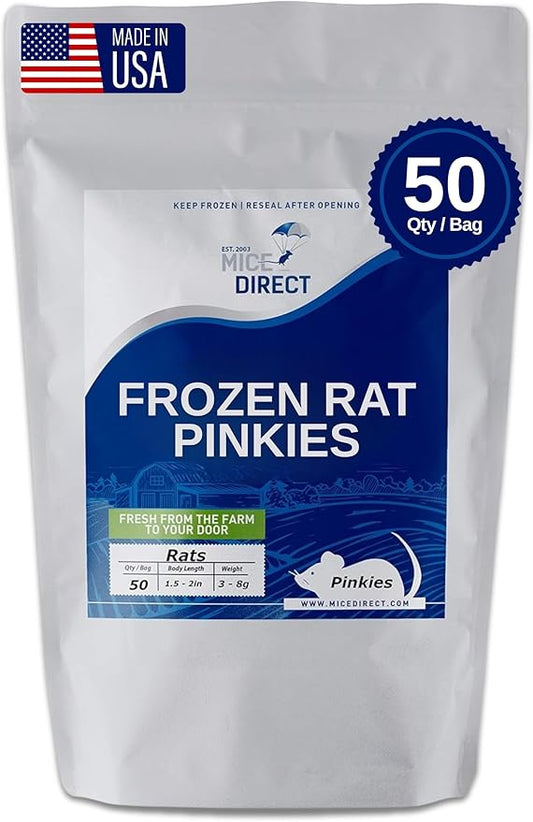MiceDirect Frozen Pinkie Rat Food for Corn, Rat, King Snakes & Other repitles. (50 Count)