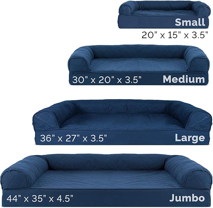 Furhaven Orthopedic Dog Bed for Medium/Small Dogs w/ Removable Bolsters & Washable Cover, For Dogs Up to 35 lbs - Quilted Sofa - Navy (Blue), Medium