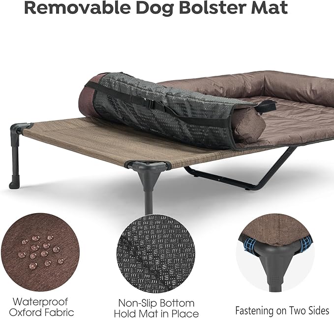 Veehoo Cooling Elevated Dog Bed Add Removable Waterproof Bolster Cushion Mat, Raised Pet Cot with Breathable Teslin Mesh, No-Slip Feet, Dog Sofa Bed for Indoor Outdoor, XXLarge, Brown CWC2331B
