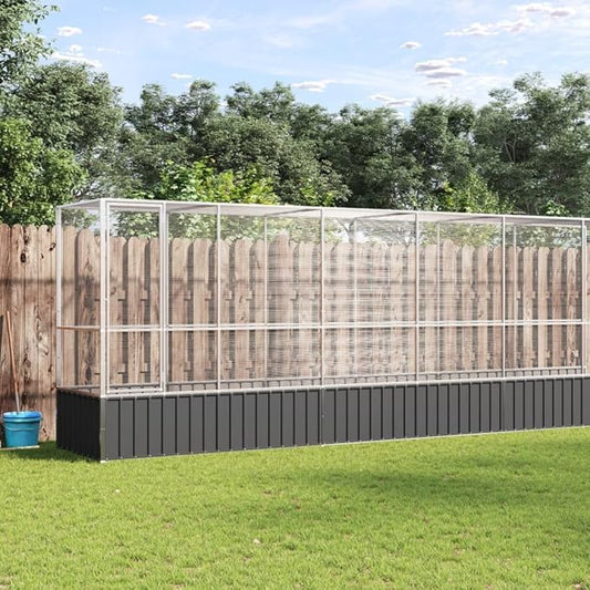 Large Bird Aviary with Extension, Outdoor Galvanized Steel Bird Cage, Galvanized Steel Outdoor Bird Aviary, Mesh Fence Bird House for Small Animals, 492.3"x42.1"x83.5"
