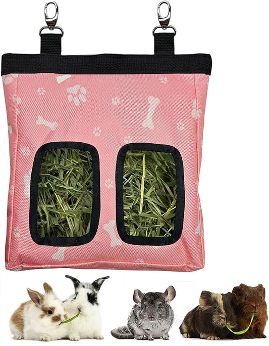 Guinea Pig Hay Feeder, Hanging Rabbit Hay Feeder Bag for Guinea Pigs Bunnies Chinchillas. Pinkbones