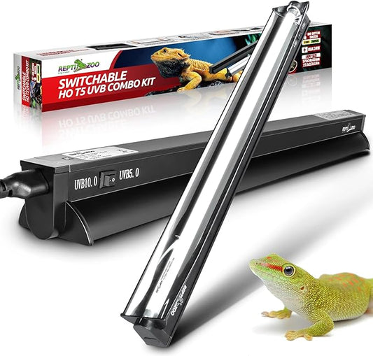 REPTI ZOO Switchable UVB Light for Reptiles, 24W T5 UVB Light Combo Kit for Tropical & Desert Reptile, 22.6" Terrarium Hood Lamp Fixture with UVB 10.0 Bulb for Bearded Dragon Snake Gecko Lizard Turtle