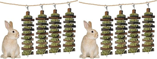 kathson 4PCS Bunny Chew Toys for Teeth Grinding, Chinchilla Treats Organic Bamboo Sticks Natural Fruitwood Branches for Rabbits Guinea Pigs Hamsters (Fruitwood Sticks+Alfalfa Cakes) (Pack of 2)