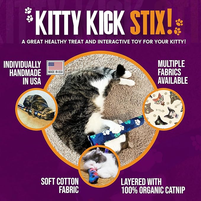 Kitty Kick Stix 15" Original Catnip Kicker Toy (Set of 2), Handmade in USA by Cat Lovers, Interactive Natural Cat & Kitten Toy, Packed with 100% Potent Catnip for All Breeds (Happy Cats)