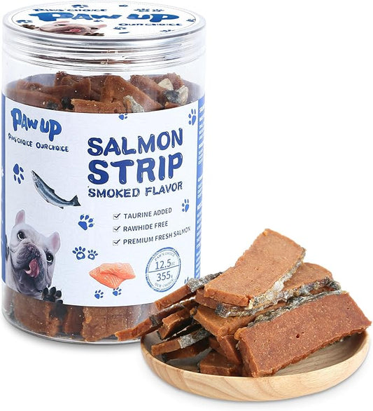 PAWUP Salmon Fillet Dog Treats, Salmon Jerky with Fish Skin, Healthy High Protein Snacks, Natural Omega 3-6, Low in Fat with Taurine,12.5oz (Smoked Flavor)