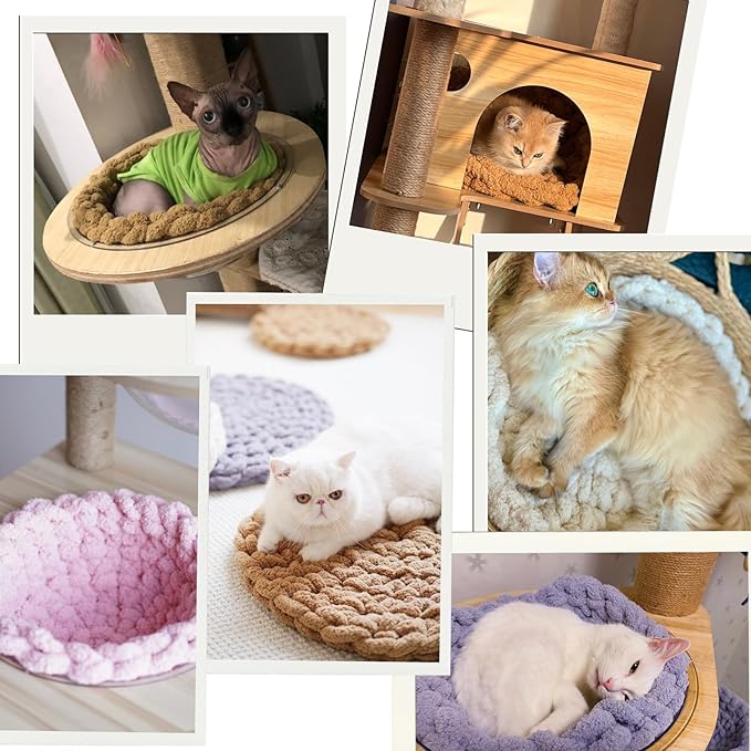 Cat Knitted Bed Mat, Extra-Soft Washable Warm Round Pads Cushions for Indoor Kittens, Cat Trees Towers, Perfect for Kneading and Sleeping (Ceremel, Medium)