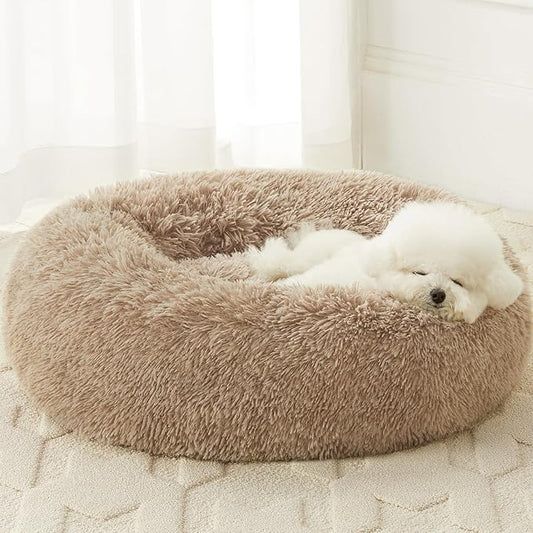 WNPETHOME Donut Dog Beds Large Sized Dog,Anti-Anxiety Caming Large Pet Bed,Fluffy Faux Fur Plush Puppy Bed，Warming Cozy Soft Round Bed for Pet, Cat Cuddler Cushion