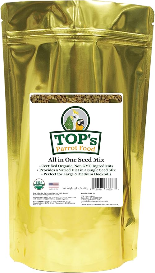 TOP's All in One Seed Mix for Large Birds, Non-GMO, Peanut Soy & Corn Free, USDA Organic Certified, 5 lb