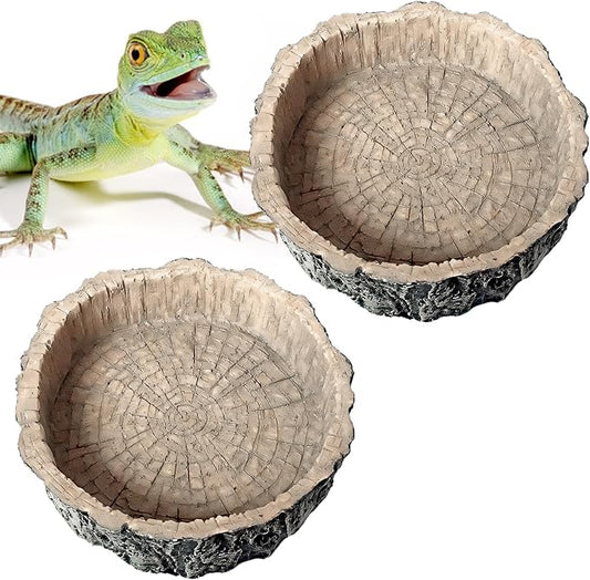 Small Reptile Food Dish 2 Pack - Novelty Feeding Bowl for Lizard, Gecko, Spider, Scorpion & Chameleon