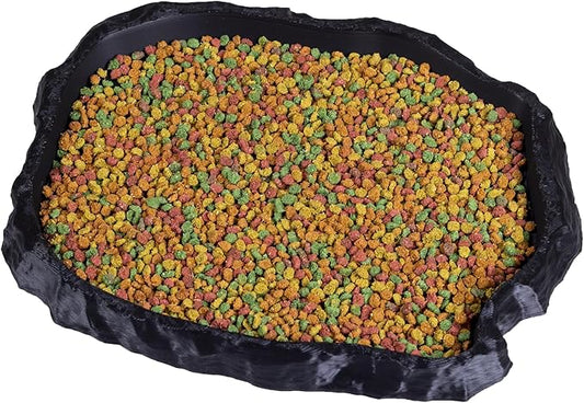 Gecko Cave Reptile Feeding Tray – Naturalistic Pet Dish for Lizards, Snakes, Bearded Dragons, Tortoises & Turtles - Black