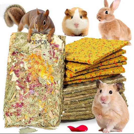 Rabbit Treat Bunny Food 20pcs Rabbits Chew Toy Bunny Crispy Snack for Clean Teeth Hamster Timothy Hay Chips Herbal Flowers Grinding Guinea Pig Dental Care Squirrel Gerbil Chinchilla Chipmunk
