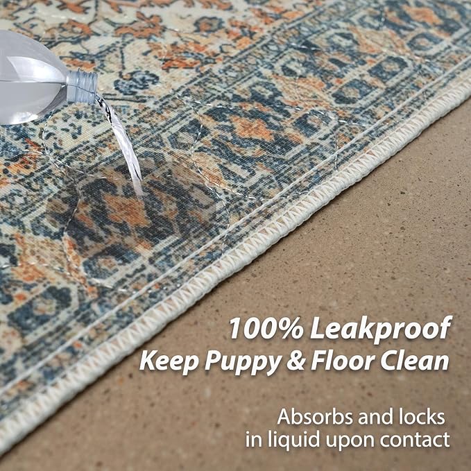 nunubaby Washable Pee Pads for Dogs, Stylish, Non-Slip and Leak-Proof Pee Pads. Reusable Potty Pads for Dogs for Crates and Floors.(Beige/Multi, 36" x72" )