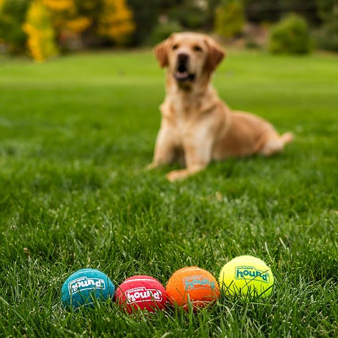 Outward Hound Squeaker Ballz – Squeaky Tennis Balls for Dogs Under 50 lbs, Interactive Dog Toy for Fetch & Training, Medium (2.5"), 4‑Pack