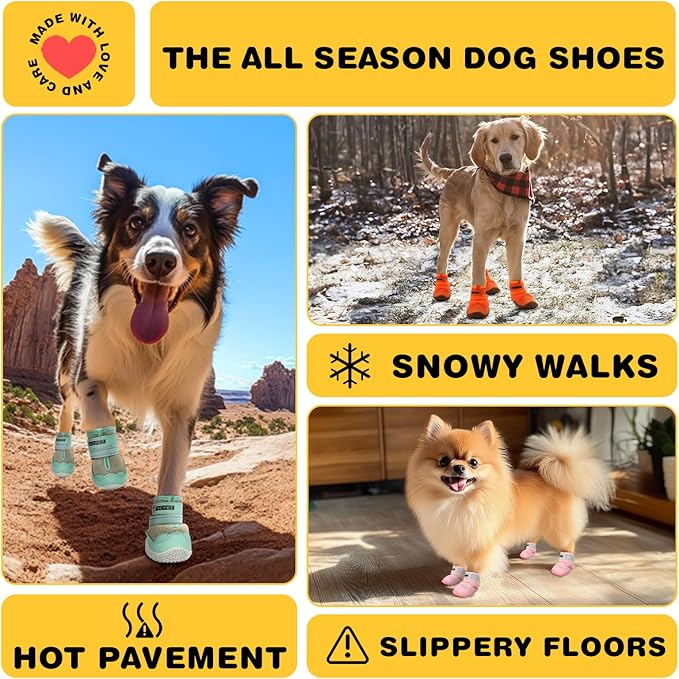 Hcpet Dog Shoes for Large Dogs, Waterproof Dog Booties for Small Medium Dogs, Anti-Slip Dog Boots & Paw Protectors for Hot Pavement Winter Snow Hiking with Reflective Straps Black Size 6