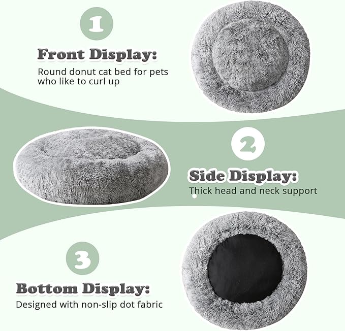 JOLLYVOGUE Dog & Cat Bed, Calming Anti-Anxiety Pet Bed for Small Dogs, Fluffy Donut Cushion for Small and Medium Pets (20")