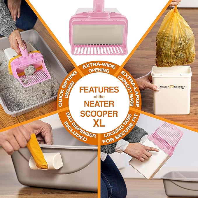 Neater Pet Brands Neater Scooper XL Cat Litter Scoop, 60 Refill Bags – Extra-Large Capacity Mess-Free Cat Litter Scooper with Bag for Large & Multiple Cats, Spill-Proof Litter Box Scooper with Holder
