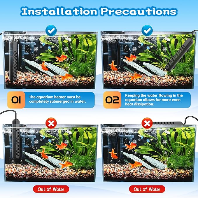 Aquarium Heater, 100W/200W/300W/500W Adjustable Fish Tank Heater with Intelligent Digital LED Controller, Overheating and Out of Water Protection for Freshwater and Saltwater Tanks