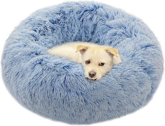 Dog Bed Large, Soft Round Cuddler Dog Beds Fluffy Plush Faux Fur Pet Beds, Anit-Anxiety Self-Warming Comfy (28", Deep Blue)
