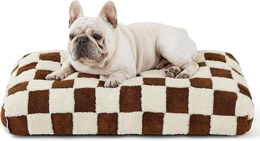 LE SURE Dog Beds Medium Size-Thick Shredded Chopped Foam Pet Bed Indoor with Removable Cover, Cute Modern Fuzzy Plush & Anti Slip Bottom, Brown