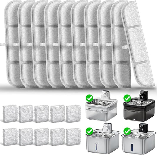 20 Pack Replacement Filters for DownyPaws Battery Operated Cat Water Fountain DPWFP6, Cat Fountain Filter Set for Downy Paws 84oz/2.5L Wireless Dog Pet Water Dispenser (10 Filters & 10 Sponges)