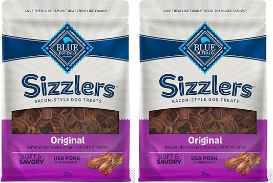 Blue Buffalo Sizzlers Natural Bacon-Style Soft-Moist Dog Treats, Original Pork 28-oz Bag (Pack of 2)