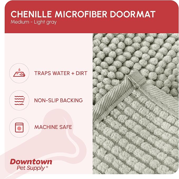 My Doggy Place Microfiber Dog Mat for Muddy Paws, 31" x 20" Light Gray - Absorbent and Quick-Drying Dog Paw Cleaning Mat, Washer and Dryer Safe - Non-Slip Rubber Backed Dog Floor Mat, Medium