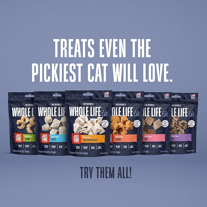 Whole Life Cat Just One Tuna Freeze Dried Cat Treats - Human Grade High Protein Food, Healthy Training Snacks, Freeze Dried Tuna Food Toppers, USA Made Natural Treats - 1.5 oz (Pack of 1)