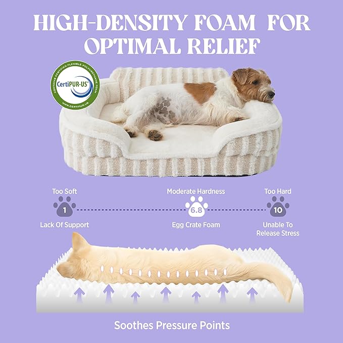 LE SURE Cute Dog Beds for Extra Large Dogs, Orthopedic Waterproof XL Pet Bed with Sides, Non-Slip and Egg-Crate Foam Big Dog Couch Sofa with Washable Removable Cover, Beige