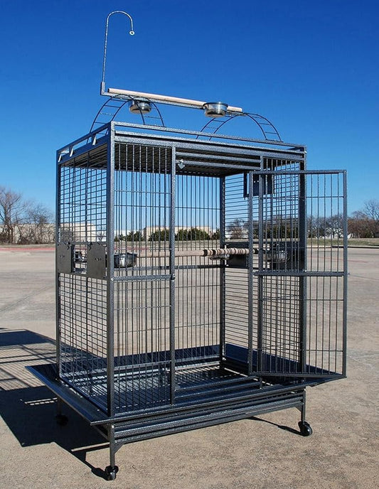 Huge XX-Large Double Ladders Open Play Top Wrought Iron Bird Parrot Parakeet Finch Macaw Cockatoo Rolling Cage Include Metal Trays Around Seed Guard and Toy Hook