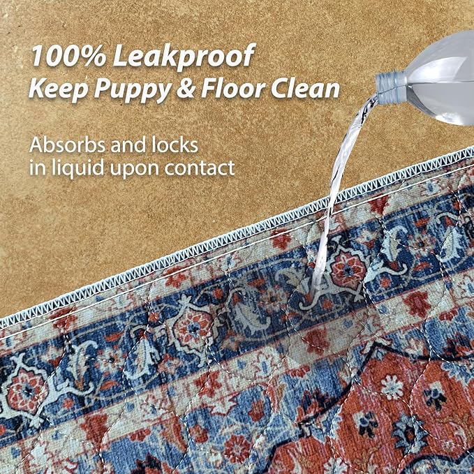 nunubaby Washable Pee Pads for Dogs, Stylish, Non-Slip and Leak-Proof Pee Pads. Reusable Potty Pads for Dogs for Crates and Floors.(Red/Multi, 24" x48")