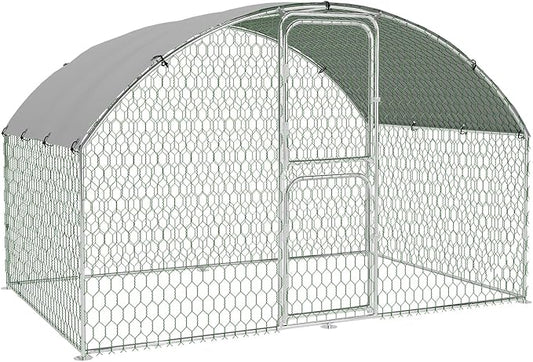 Large Metal Chicken Coop Run,Outdoor Walk-in Cage Peak Hen House with Waterproof and Anti-Uv Cover,Dome Roof Hen House with Security Lock for Outdoor,Backyard and Farm, 9.8 x 6.5 x 6.5 ft
