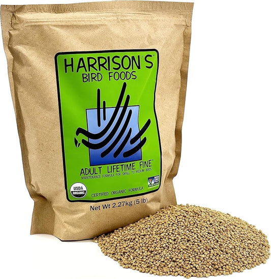 Harrison's Bird Foods Bird Food Adult Lifetime Fine Certified Organic Non-GMO Formula Bird Food 5lb