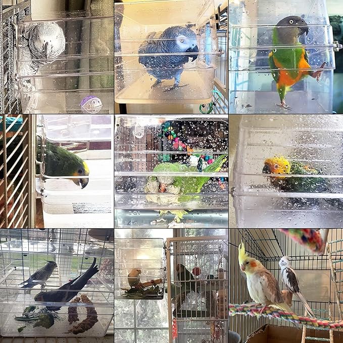 Colorday Large Bird Bath for Cage, Parrot Bath for Parakeet, African Grey, Amazon, Conure, Cockatiel(13X11X8 inch)