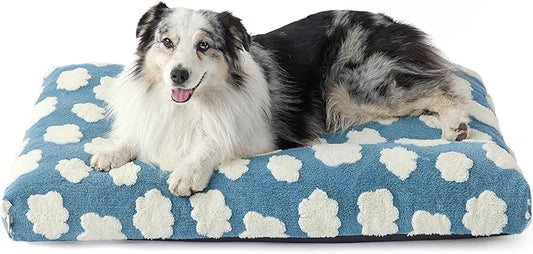 LE SURE Cute XL Dog Bed for Crate-Thick Shredded Chopped Foam Pet Bed Indoor with Removable Washable Cover, Modern Fuzzy Plush & Anti Slip Bottom, Blue