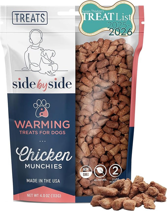 Side by Side Chicken Munchies - Warming Freeze-Dried Dog Treats - Ideal Dog Training Treats, Snack or Reward - Made of Whole Raw Ingredients, Free of Artificial Additives - USA Made (4oz., Pack of 2)