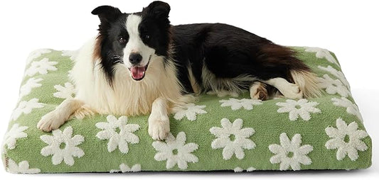 LE SURE Large Dog Beds-Thick Shredded Chopped Foam Pet Bed Indoor with Removable Cover, Cute Modern Fuzzy Plush & Anti Slip Bottom, Green