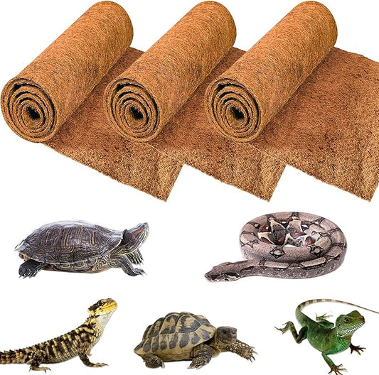 ZeeDix 3 Rolls Reptile Mat, 12 x 20 inches Natural Coconut Fiber Liner Mat Flooring Accessories for Reptile Tank - Bearded Dragon Tortoise Lizard Turtle Snake Leopard Gecko Substrate Bedding