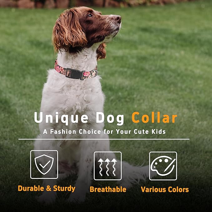 Dog Collar for Boys Girls, Flower Puppy Collar for Small Medium Large Dogs, Adjustable Soft Floral Pattern Pet Collar with Safety Buckle for Male Females(Red Floral,XS)
