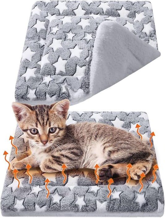 VitalCozy 2 Pack Self Warming Cat Mat Self Heating Pad Bed Reversible Machine Washable Reflects Body Heat Warm Thermal Pet Pad Crate Blanket for Feral and Indoor Cat (Star,17'' X 17'')