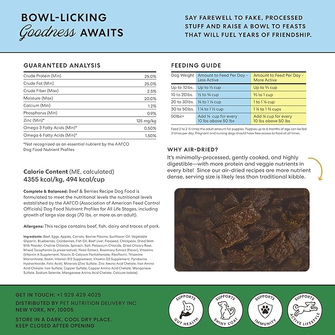 The Pets Table Air Dried Grain Free Dog Food for Dogs Large, Medium and Small | Puppy Dog Food, Adult Dog Food, Senior Dog Food | Beef & Berries 4.5 lbs / 72 oz Bag