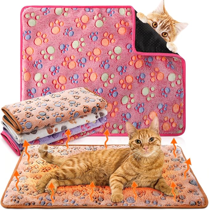 4 Pack Self Heating Cat Bed Cat Self Warming Pad with Removable Cover Extra Warm Thermal Pet Pad Washable Pet Crate Mat Anti Slip Kennel for Indoor Outdoor Pets(Dog Paw,16 x 20 Inches)