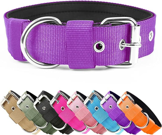 Heavy Duty Tactical Dog Collar - 1.5" Width Military Durable Thick Nylon with Adjustable Metal D Ring & Buckle Working Training K9 Collar for Medium Large Dogs (L(20"-23"), Purple)