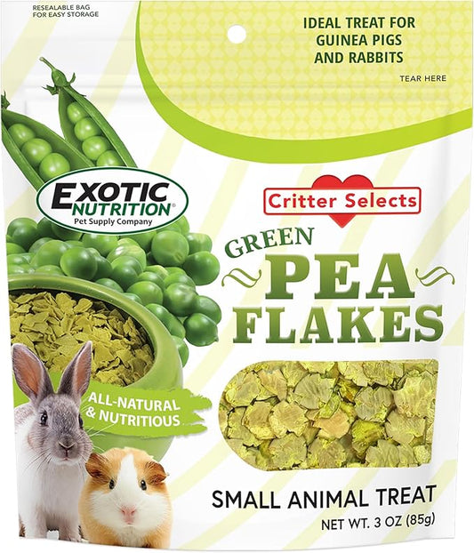 Exotic Nutrition Green Pea Flakes 3oz. - Healthy & Unique Treat - Rat, Degu, Prairie Dog, Chinchilla, Hedgehog, Parrot, Guinea Pig, Rabbit, Hamster