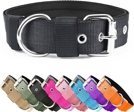Heavy Duty Tactical Dog Collar - 1.5" Width Military Durable Thick Nylon with Adjustable Metal D Ring & Buckle Working Training K9 Collar for Medium Large Dogs (S(14"-17"), Black)