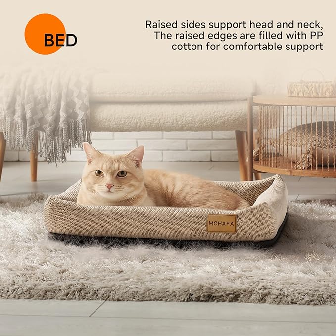 Jute Pet Bed-L, 2-in-1 Small Dog Bed & Scratch Pad – Breathable Jute & Cotton Dual-Layer Design, Eco-Friendly Lounger with Cooling Comfort for Summer – Washable, Durable, Non-Slip Base