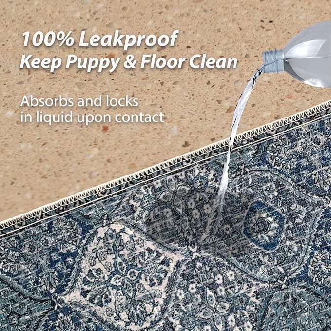 nunubaby Washable Pee Pads for Dogs, Stylish, Non-Slip and Leak-Proof Pee Pads. Reusable Potty Pads for Dogs for Crates and Floors.(Blue/Multi, 36" x72" )