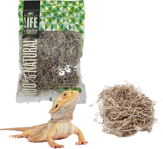 The Habitat Life - Natural Spanish Moss - for Reptiles, Amphibians & Invertebrates Terrariums - Humidity Control - Breathable Bedding - Dye-Free & Safe - Small - 1 Pack